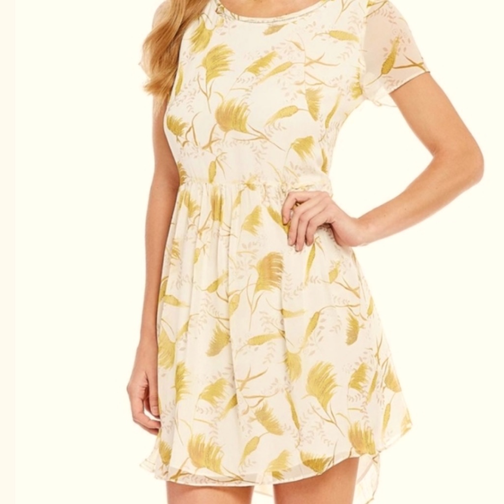 A Loves A 100% Silk Dress Mini Wheat Yellow Fall Dress Size M Nwt